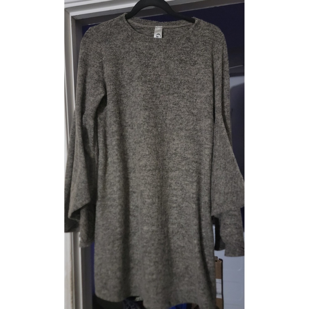 GO couture Women's Gray Textured Bell Sleeve Tunic Dress‎ Size L Made in USA